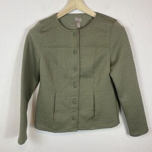 Chico's Women's Size 0 Knit Snap Button Blazer Jacket  Stretch Long Sleeve Olive